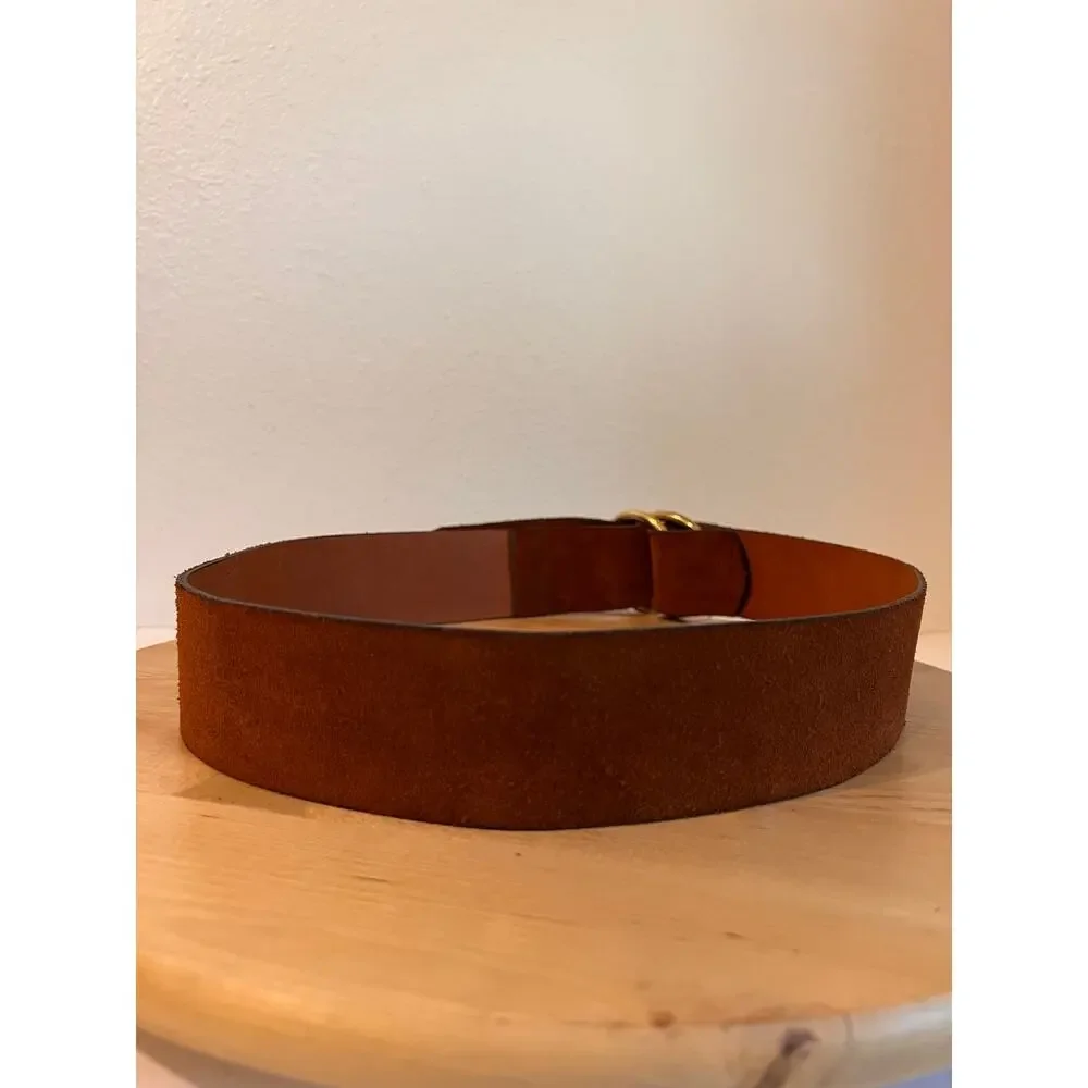 Tan Fife & Drum Paris Genuine Cowhide Leather Golden Round Wrap Belt Size Large